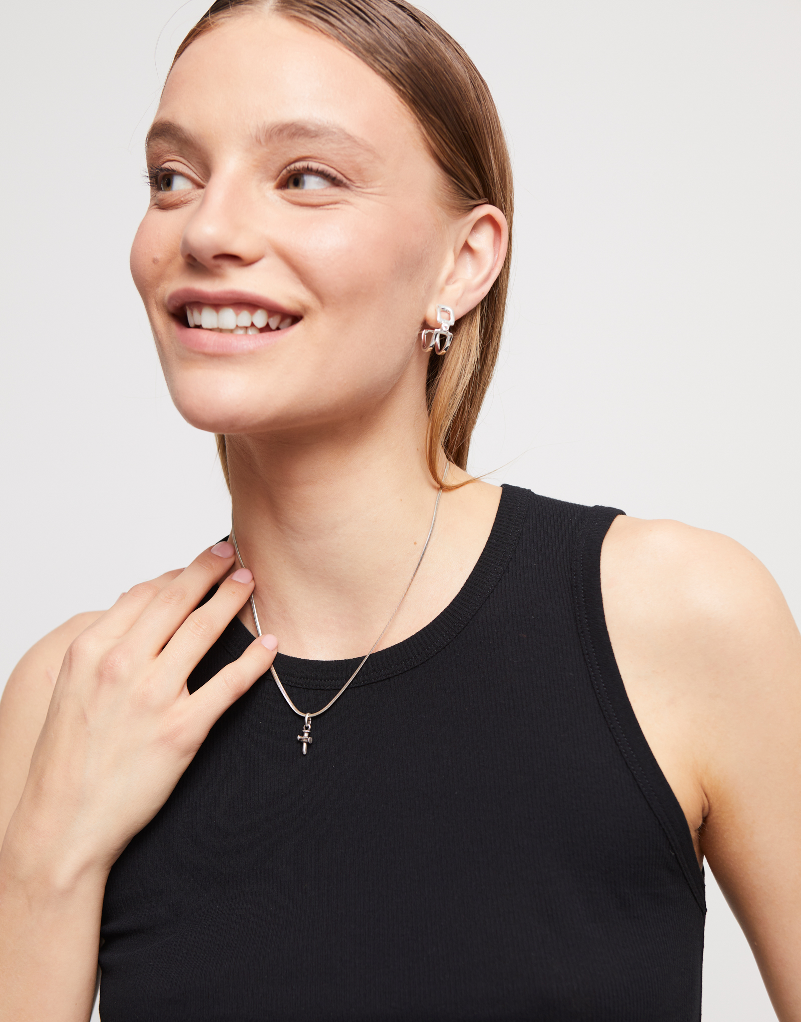 Flat chain charm necklace, Silver, large thumbnail